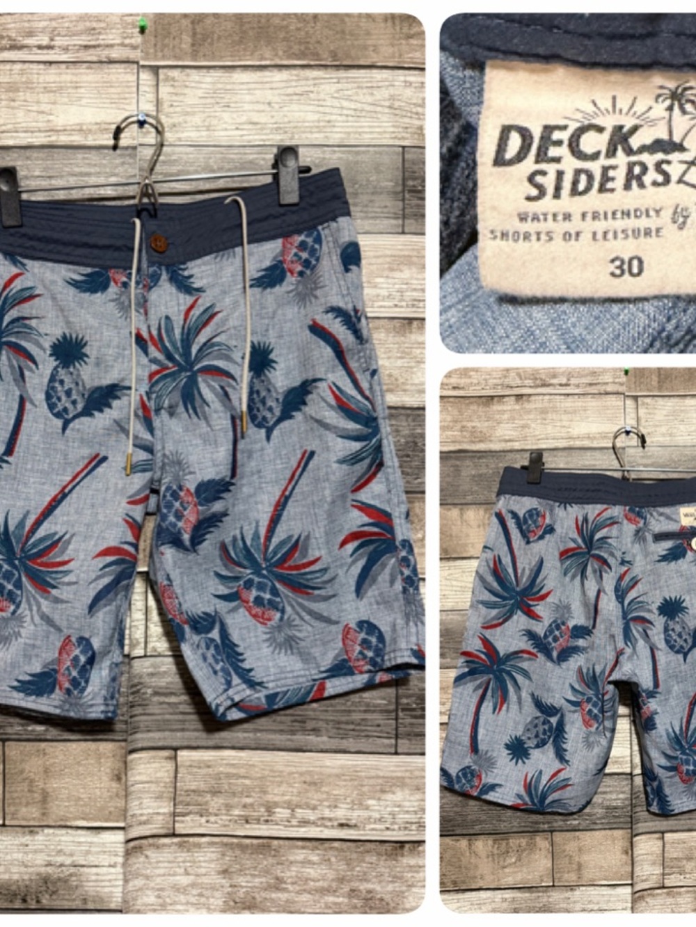 VANS Deck Siders Floral Pineapple Shorts Men’s 30 Blue (Inseam 9)